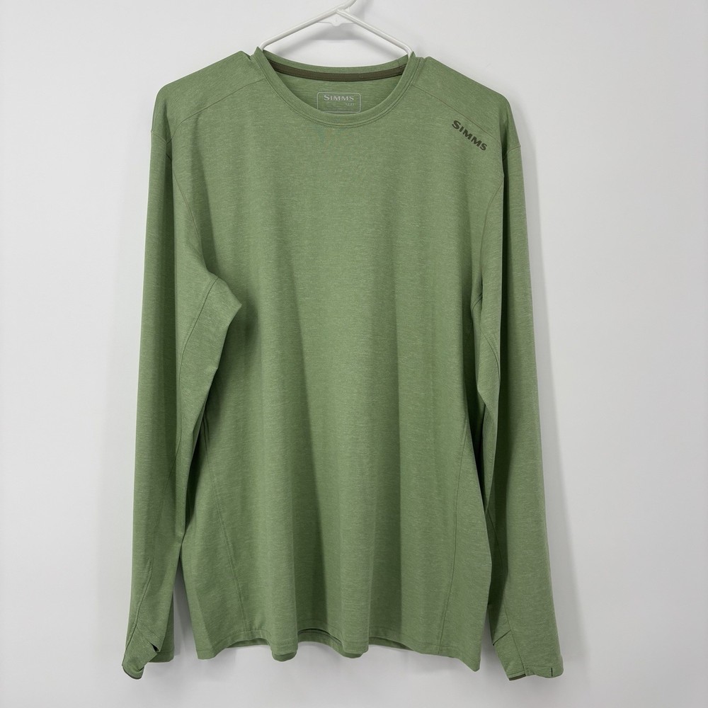 Simms SolarFlex Shirt Green Mens Medium Long Sleeve UPF 50 Sun Fishing Outdoor