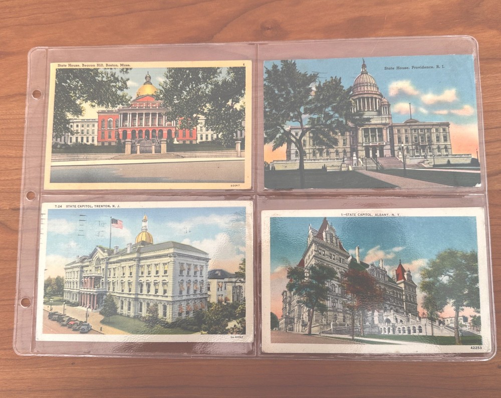 4 Postcards Of State Capitals Linen Look Posted 1950s