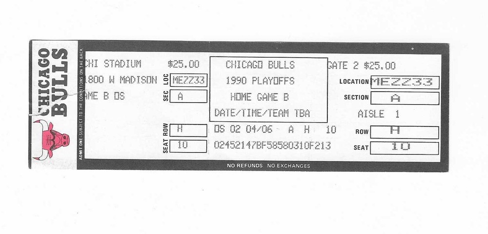 Chicago Bulls vs Milwaukee Bucks Unused Playoff Basketball Ticket 4/29/1990