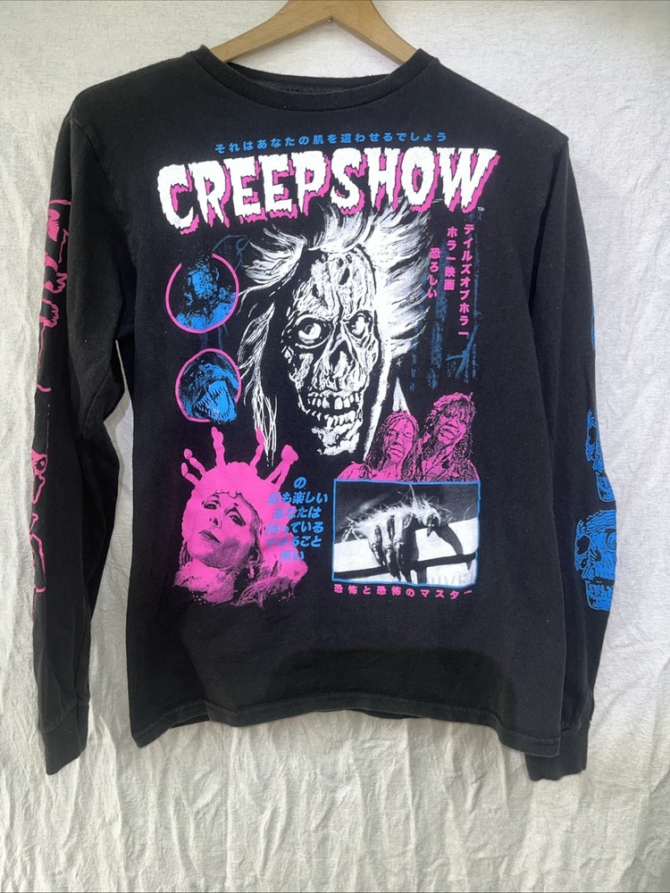 Creepshow Long Sleeve Horror Graphic Shirt Black Neon Retro Movie Tee Small