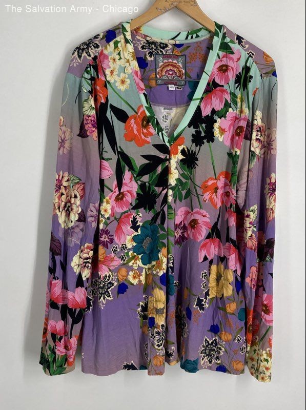 Johnny Was Womens Multicolor Floral Long Sleeve V-Neck Blouse Top Size X-Large