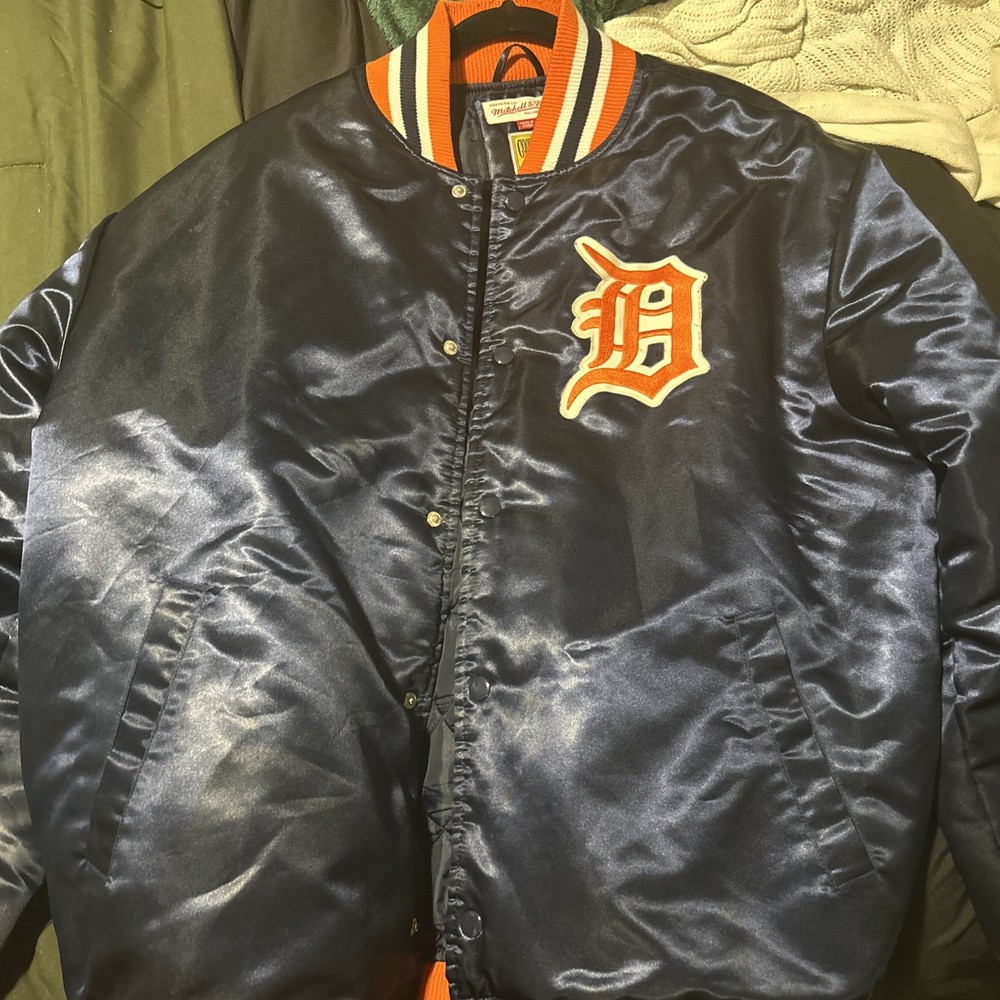 Vintage Detroit Tigers MLB Starter Jacket Blue Satin XL Size