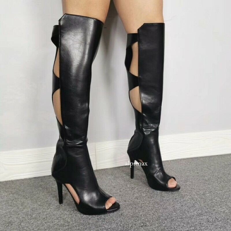 Women Zip Up Knee High Sandals Boots Cut Out Gladiator Sexy Summer Boots Sandals