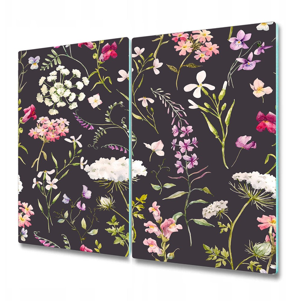 Glass Chopping Cutting Board Utensil Dark botanic flowers Colourful 2x30x52