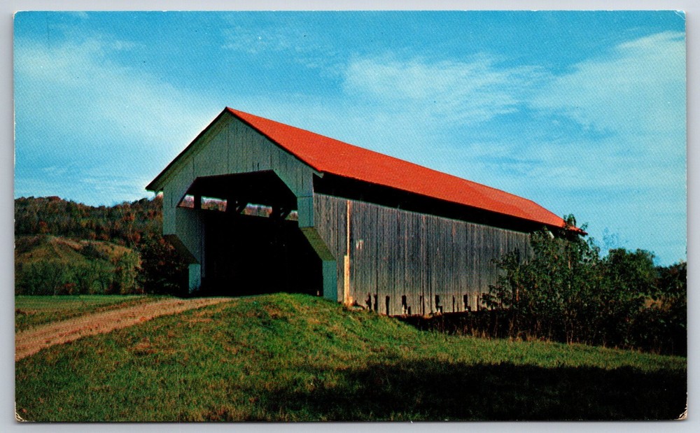Vermont~Covered Bridge & Mt Mansfield~Vintage Postcard