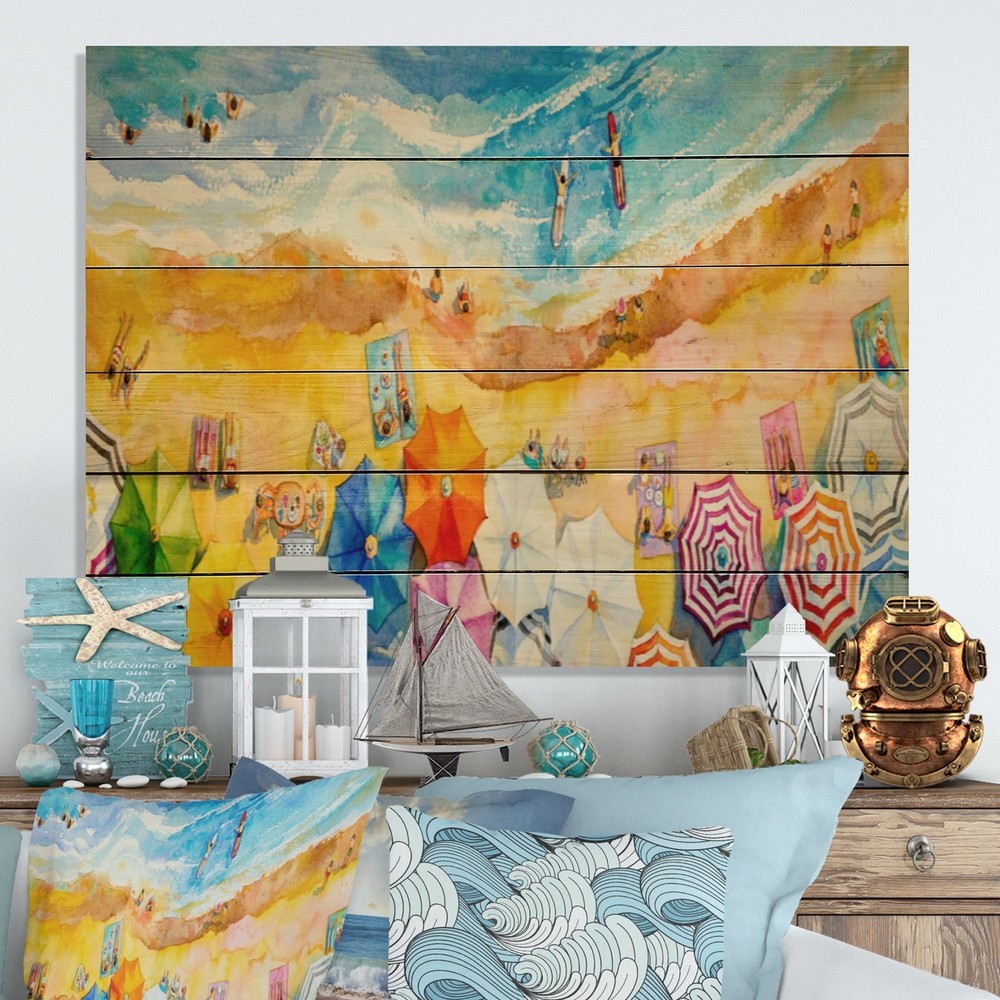 Designart 'Aerial Pastel Beach Miami XIV' Nautical & Coastal