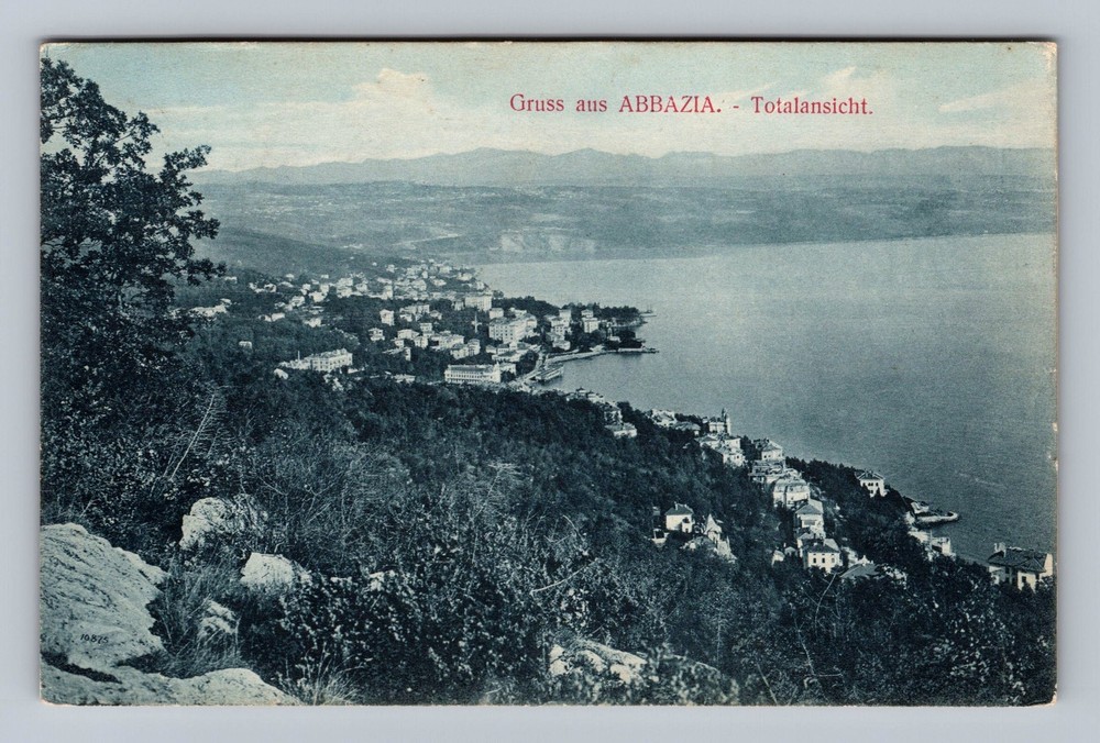 Croatia- Abbazia Kvarner Gulf & City Panoramic View Old Postal Vintage Postcard