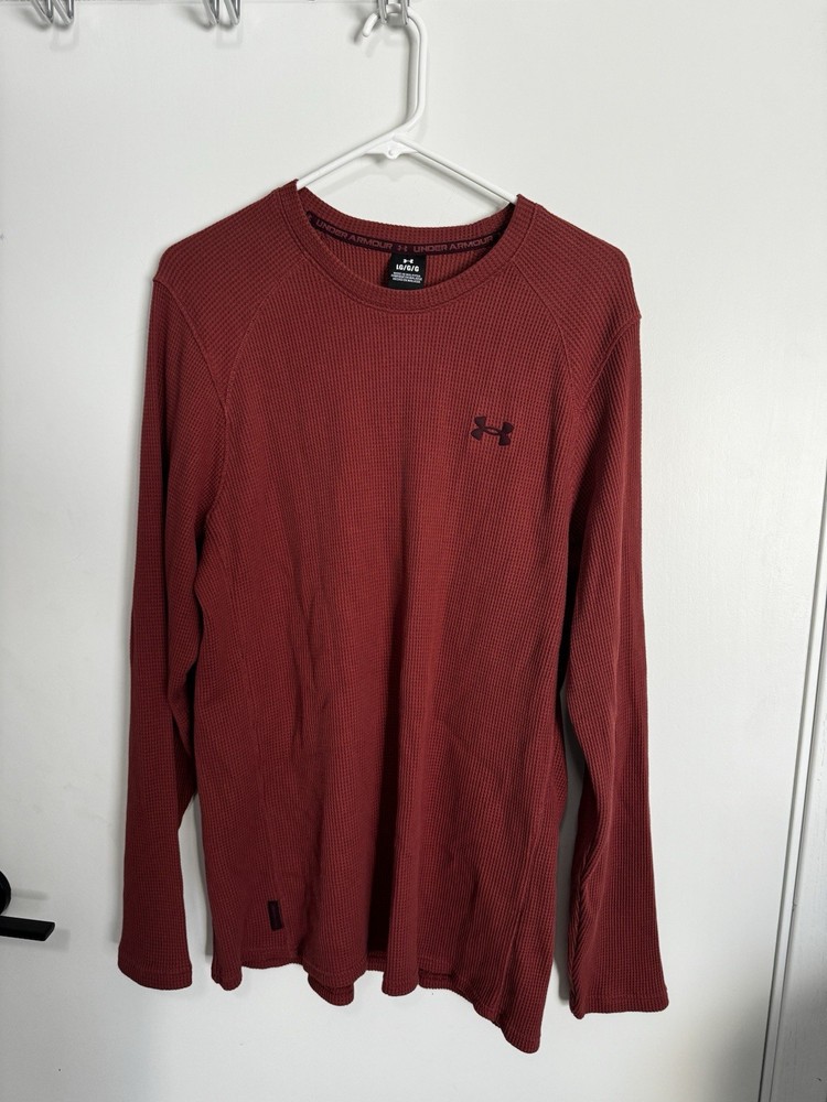 Under Armour Coldgear Mens Large Orange Thermal Waffle Knit Long Sleeve Shirt