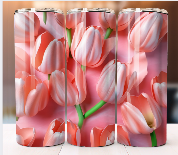 20oz Skinny Tulips Floral Bloom Patterly Tumbler with Lid and Straw