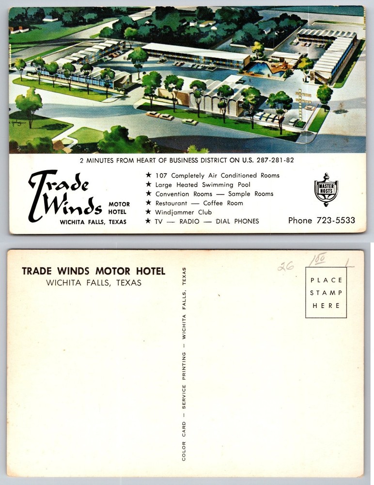 Trade Winds Motor Hotel Wichita Falls Texas Vintage Postcard Master Hosts