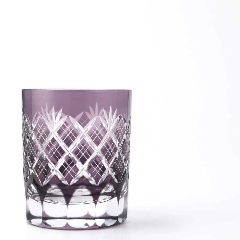Edo Kiriko Japanese Cut Glass –Purple Whiskey Rock Glass  Gift Box Made in Japan