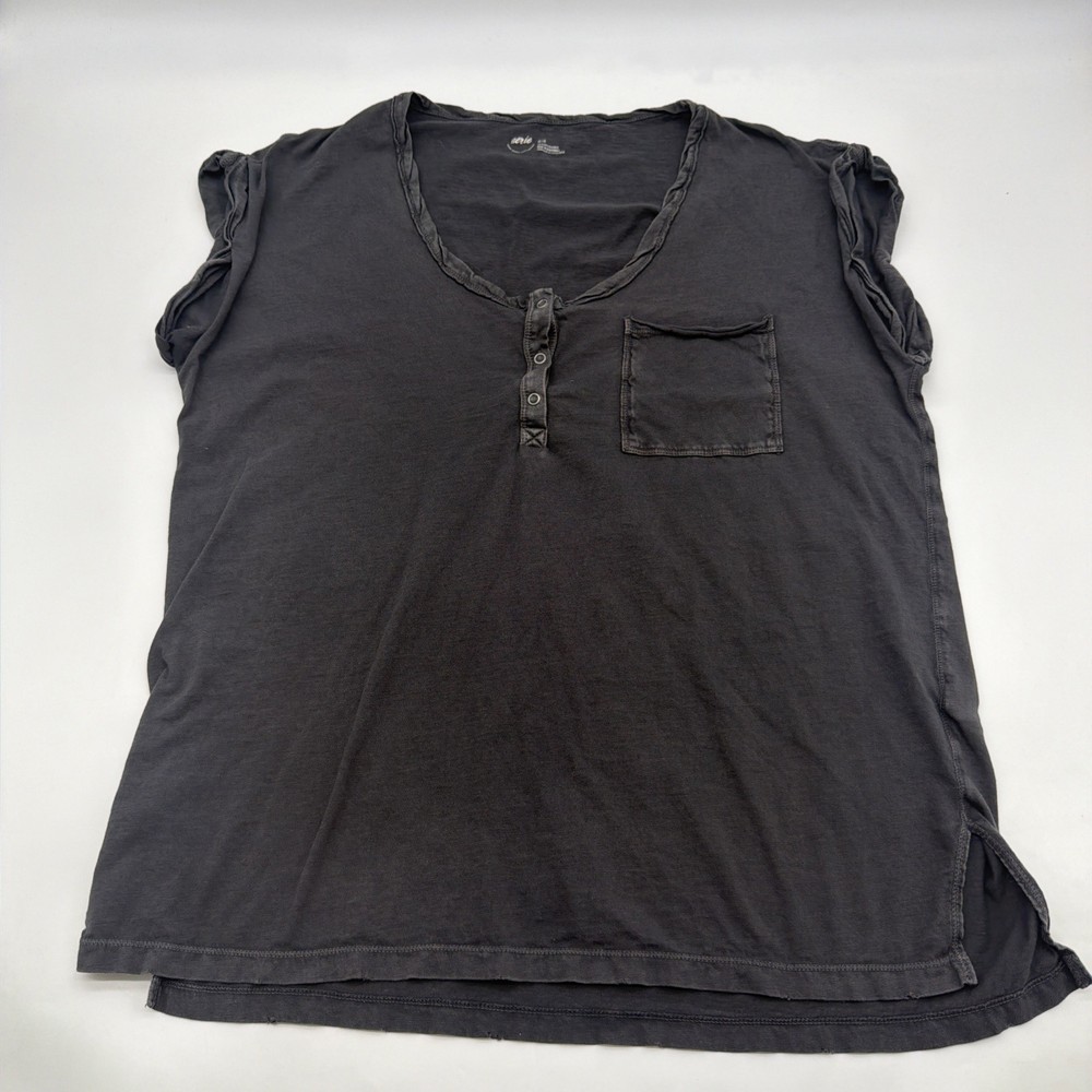 Aerie Find Happy Every Where Henley T-shirt Women M Dark Gray Pocket .#45596