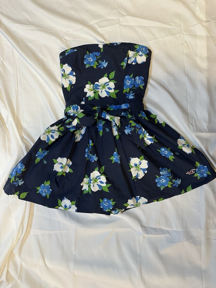Hollister Co. Tube Dress Above Knee & Mini Dress Floral Print Blue Size Small