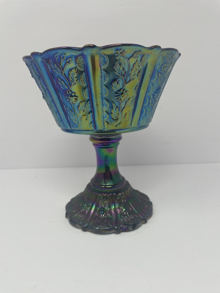 Fenton Carnival Glass Pedestal Compote 6 in Candy Dish Vintage READ