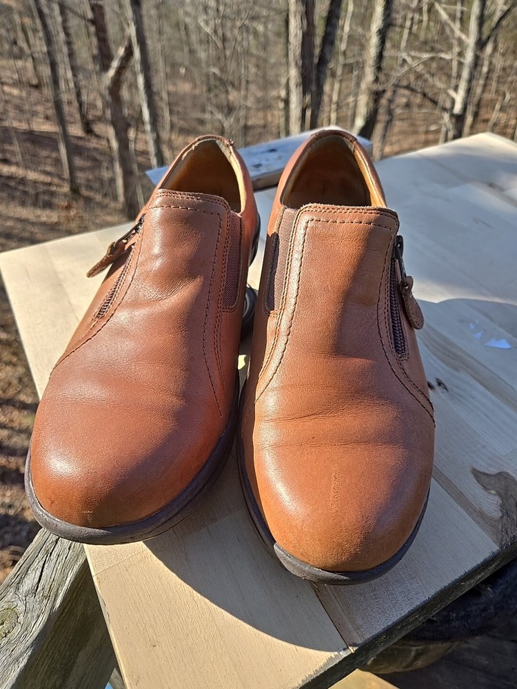 Z Coil Brown Leather Slip On Pain Relief Shoes Size 8W 0408 Camel Brown