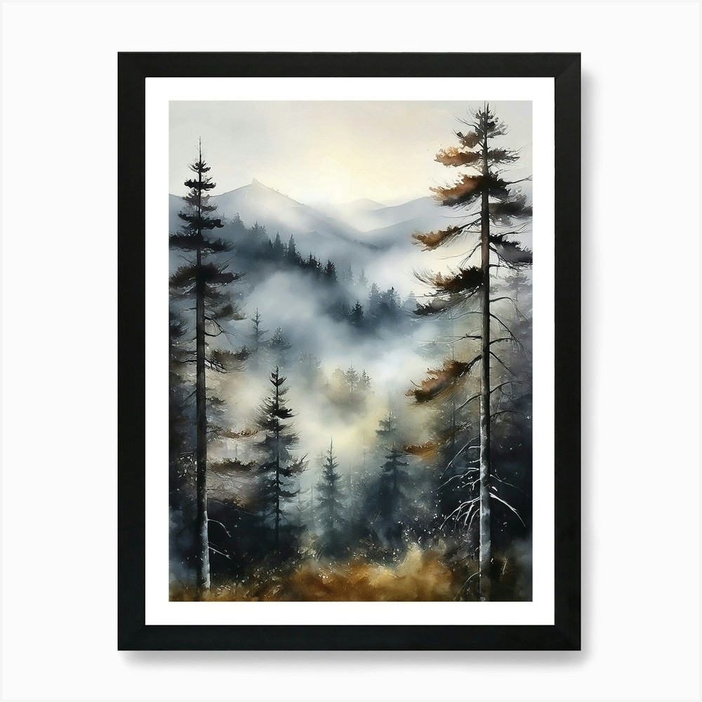 Misty Trees Wall Art Print, Misty F Framed Wall Art Poster Canvas Print Picture