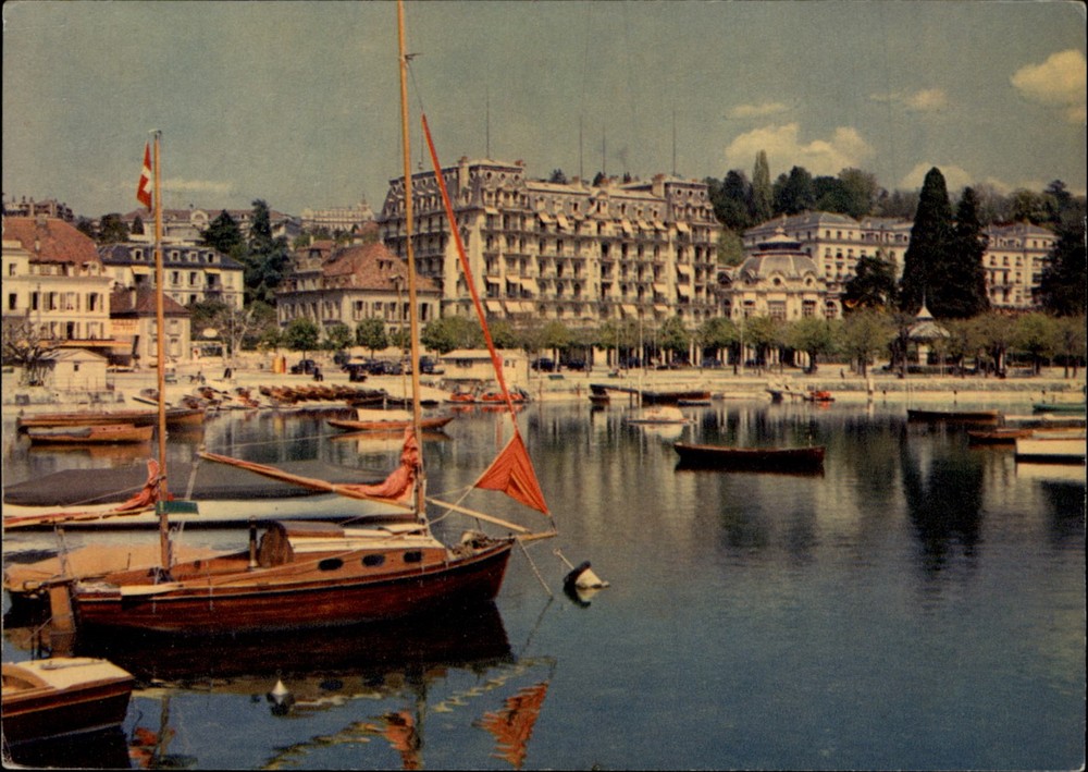 Ouchy Lausanne Switzerland Hotel Beau Rivage vintage postcard z438
