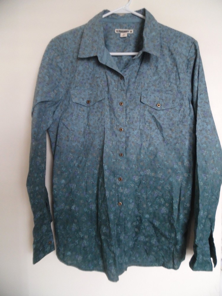 Oversized Ruff Hewn Women Green Floral Long Sleeve Top Blouse Shirt Sz M