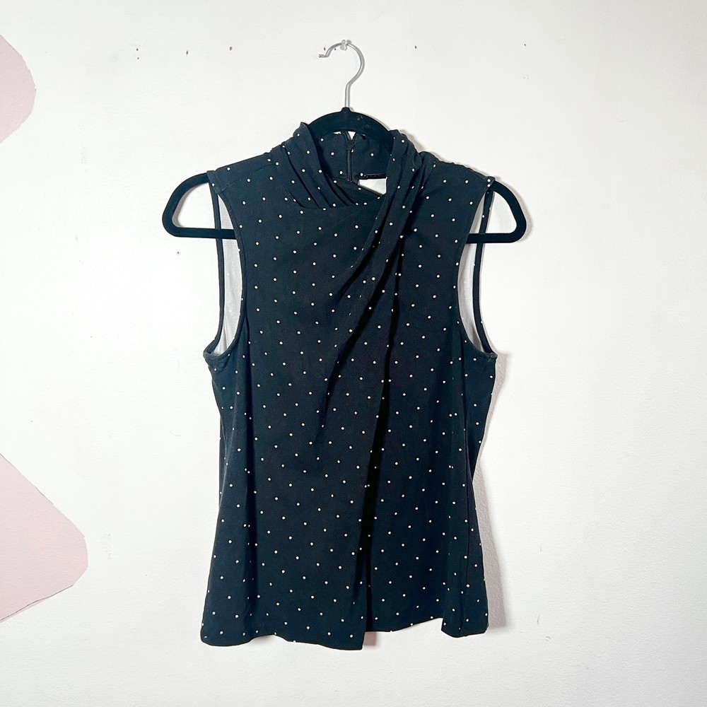 Elie Tahari Polka Dot Tank Top Front Twist Black White Size Large