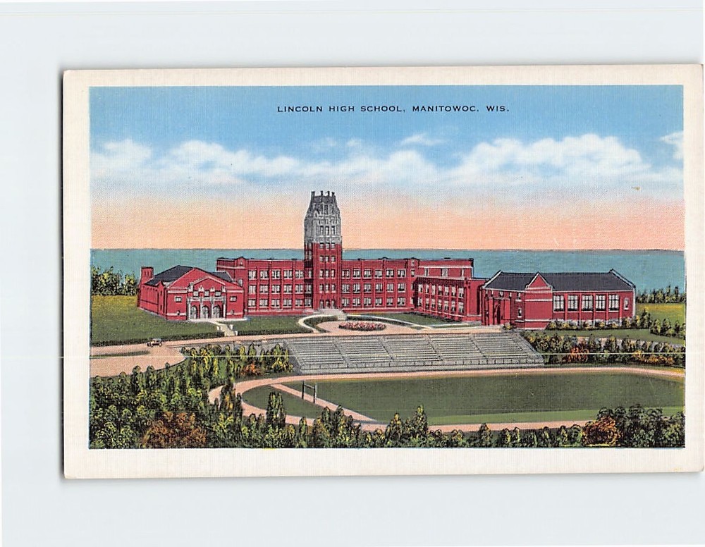 Postcard Lincoln High School Manitowoc Wisconsin USA