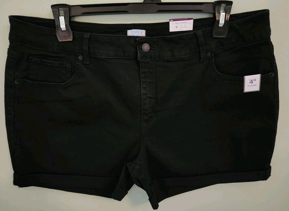 Time and Tru Women's SIZE 20 Cuffed Mid-Rise Core Denim Shorts BLACK 4