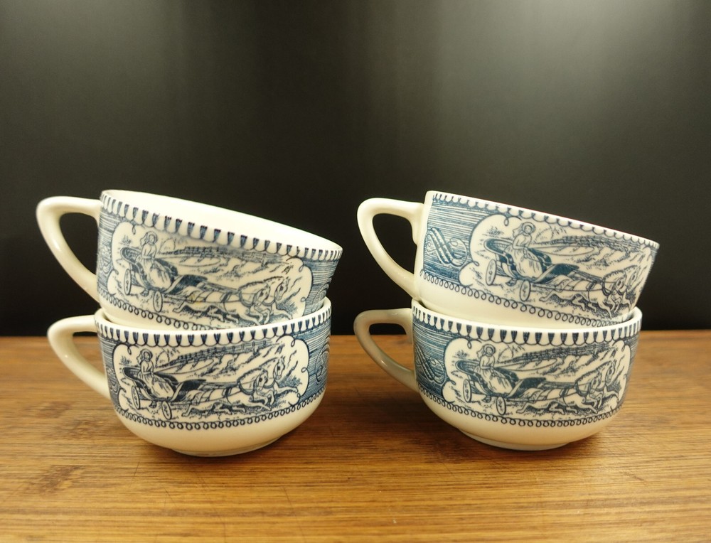 4 Currier & Ives? Coffee Cups Star of the Road Horse & Buggy Unmarked