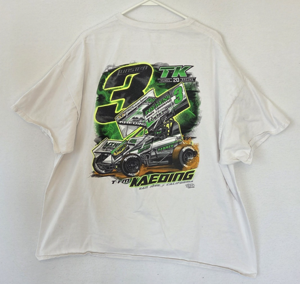 VTG Sprint Car Tim Kaeding White SZ 2XL Graphic Neon Print T-Shirt Short Sleeve