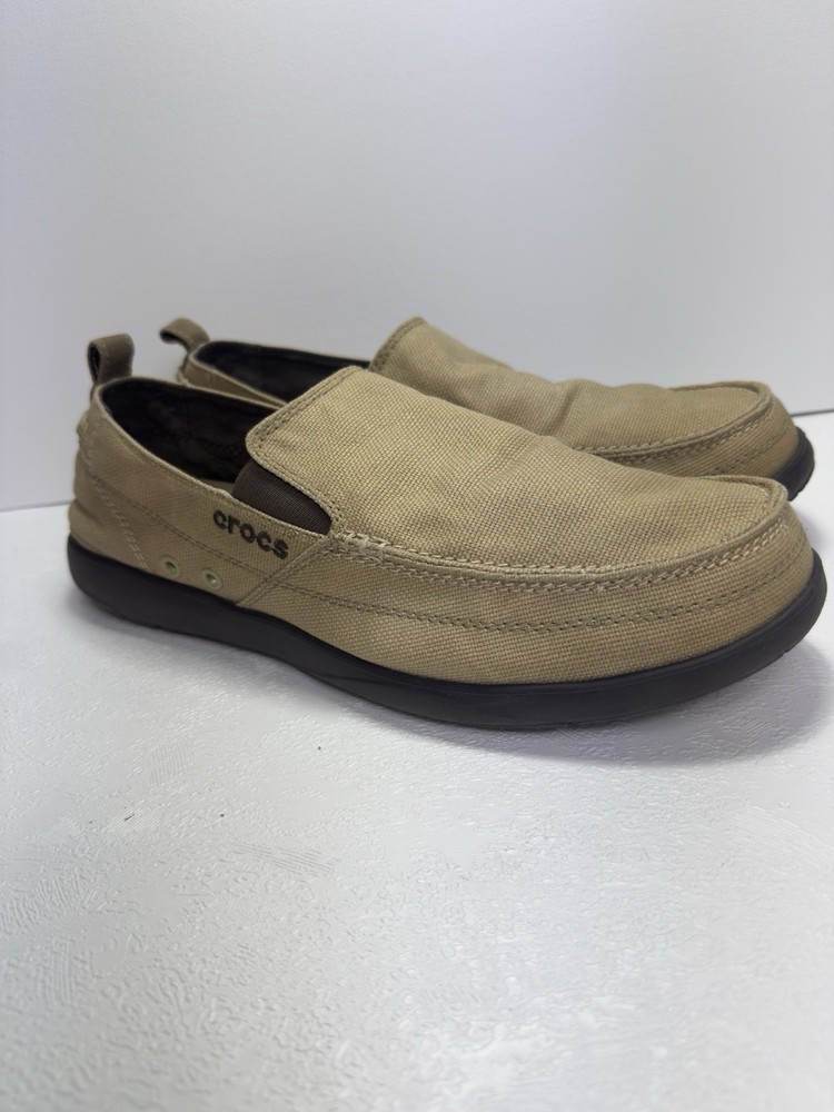 Crocs Walu Loafer Mens Size 13 Slip on Shoes Beige Tan Canvas Casual  11270