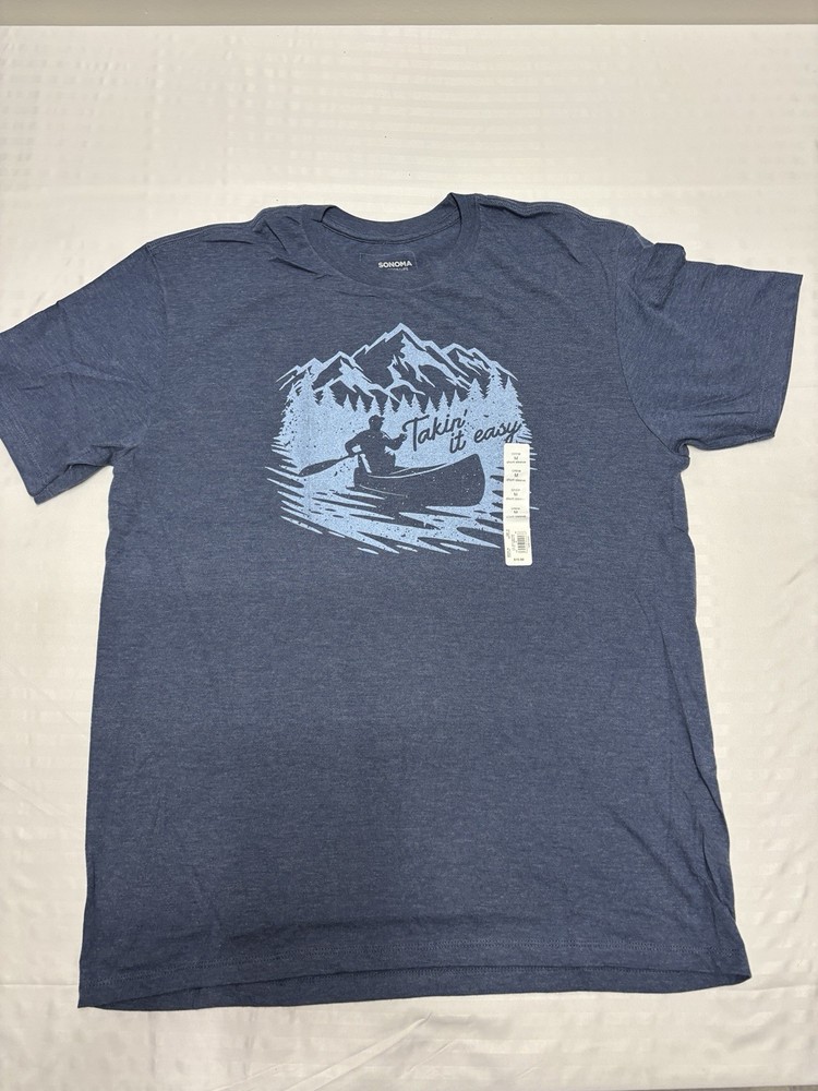 Sonoma Goods For Life Mens Takin' It Easy Rafting Print Blue Shirt Medium