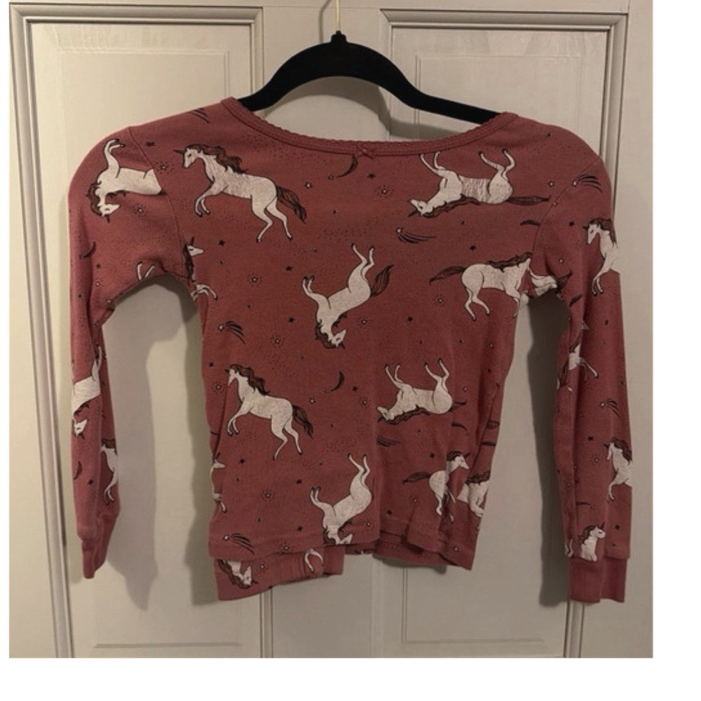 Girls Horse Print Pink & White Long Sleeve Crew Neck Pj set Size 6