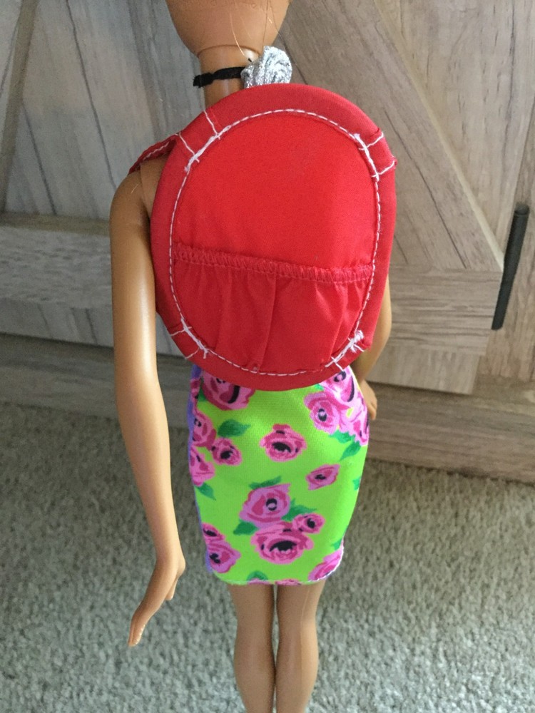 Krissy Barbie Doll Baby Carrier Backpack Solid Red Color White Stitching
