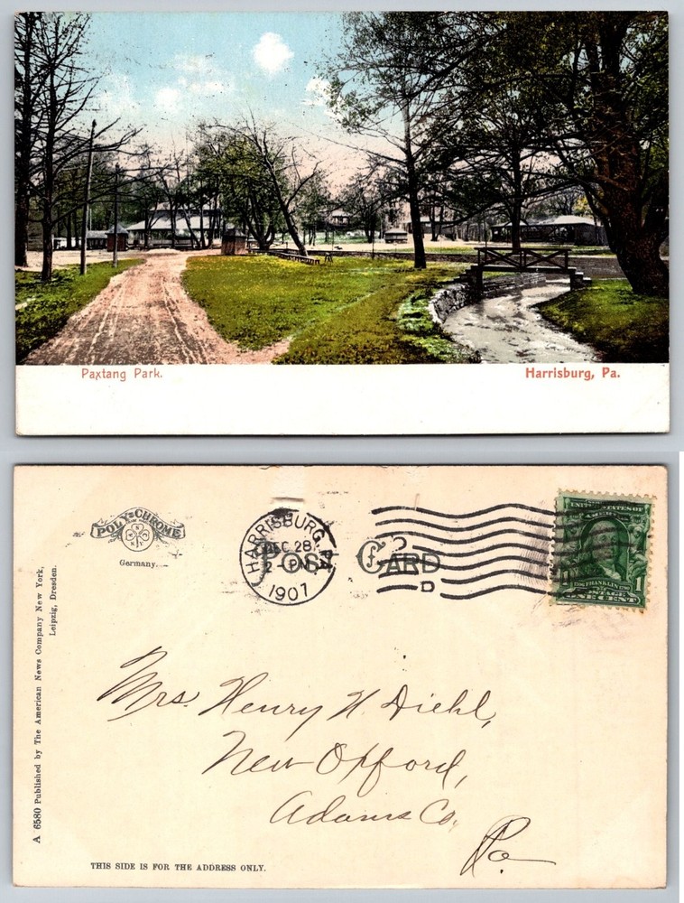 Paxtang Park Harrisburg PA 1901 Postmarked Polychrome Postcard