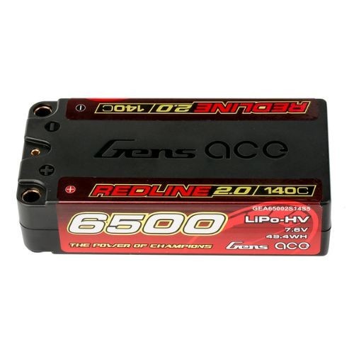 Gens ace Redline 2.0 6500mAh 2S 140C 7.6V Shorty Lipo Battery with 5.0mm bullet-image
