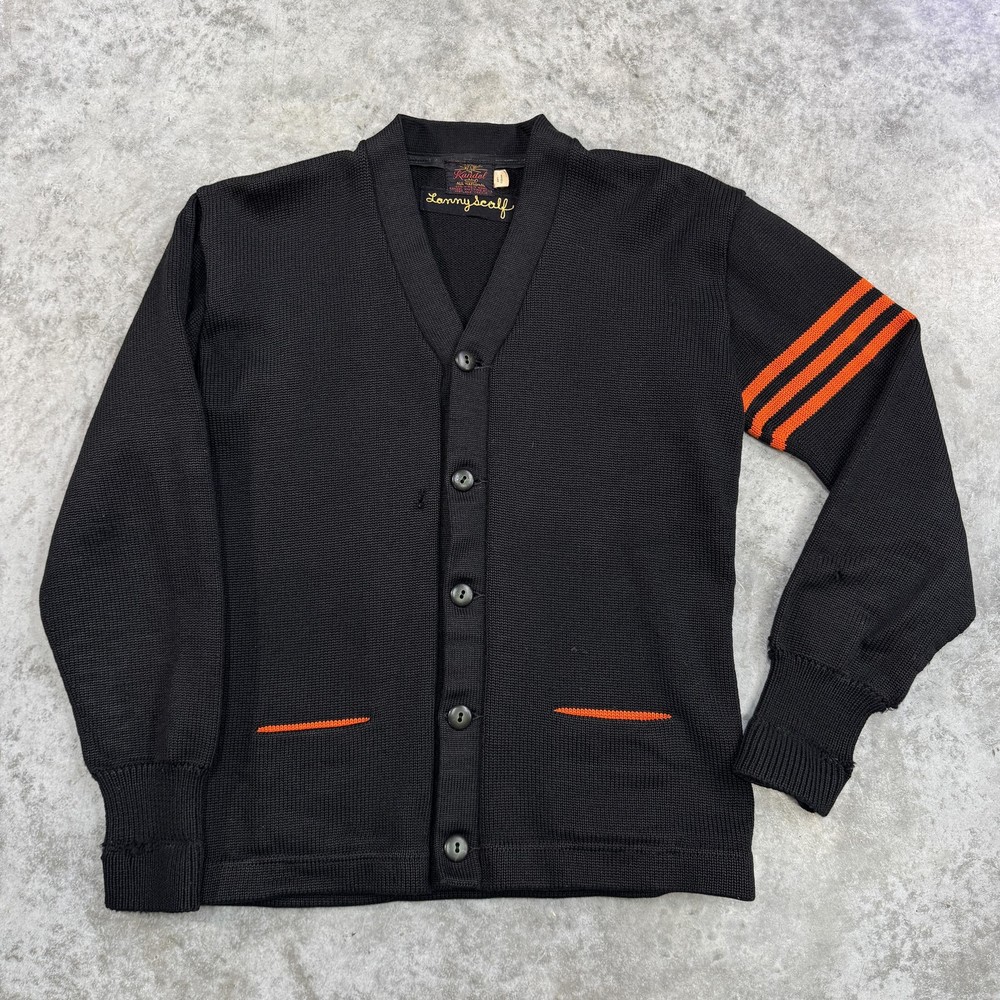Vintage Kandel Sweater Mens Medium Black Wool Cardigan Striped Varsity 50s