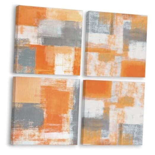 Minimalist Abstract Modern Orange Brown Grey Graffiti Wall Art Prints Decor-image