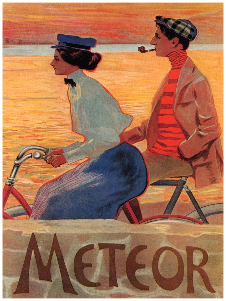 7680 Meteor Man and Woman Biking Pipe Smoking Art Wall Decor Poster