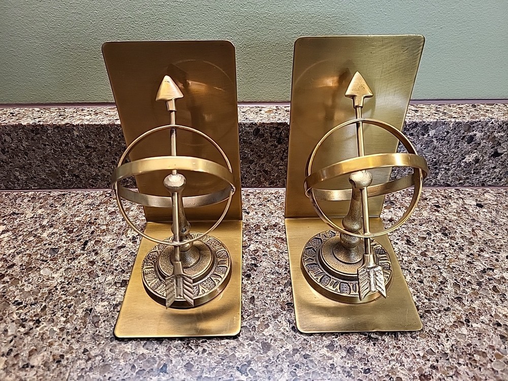 Brass Bookends Armillary Sphere Globe Nautical Decor Vintage