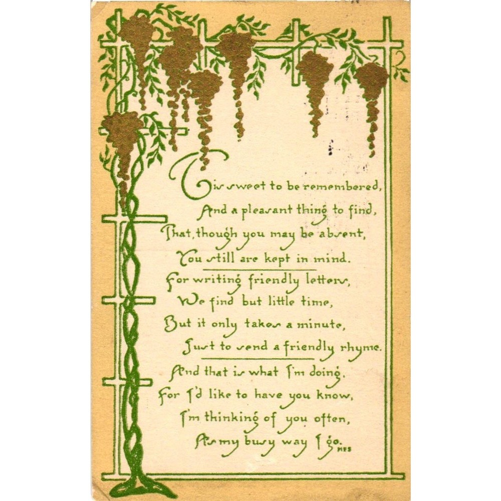 Vintage 1915 Sandford Message Card Postcard Embossed Trellis Poem Cleveland OH