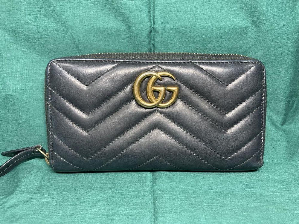 [GUCCI] Long wallet with round zipper, Marmont, quilted GG leather From Japan
