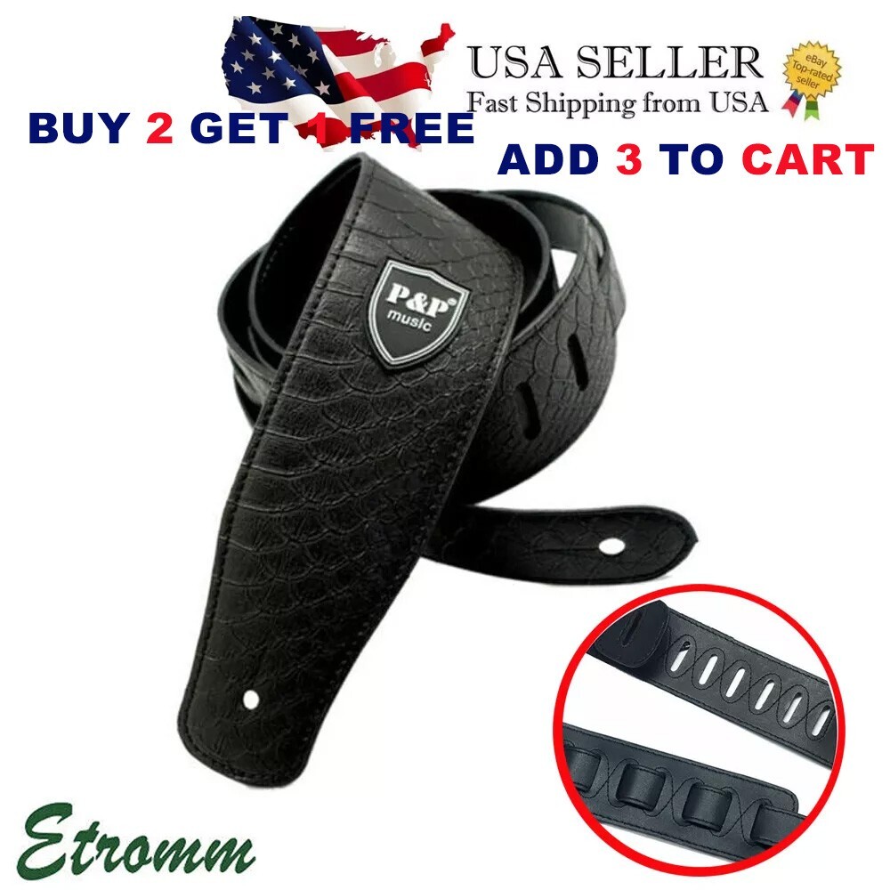 Adjustable PU Leather Guitar Strap Embossed for Acoustic Electric Bass Durable