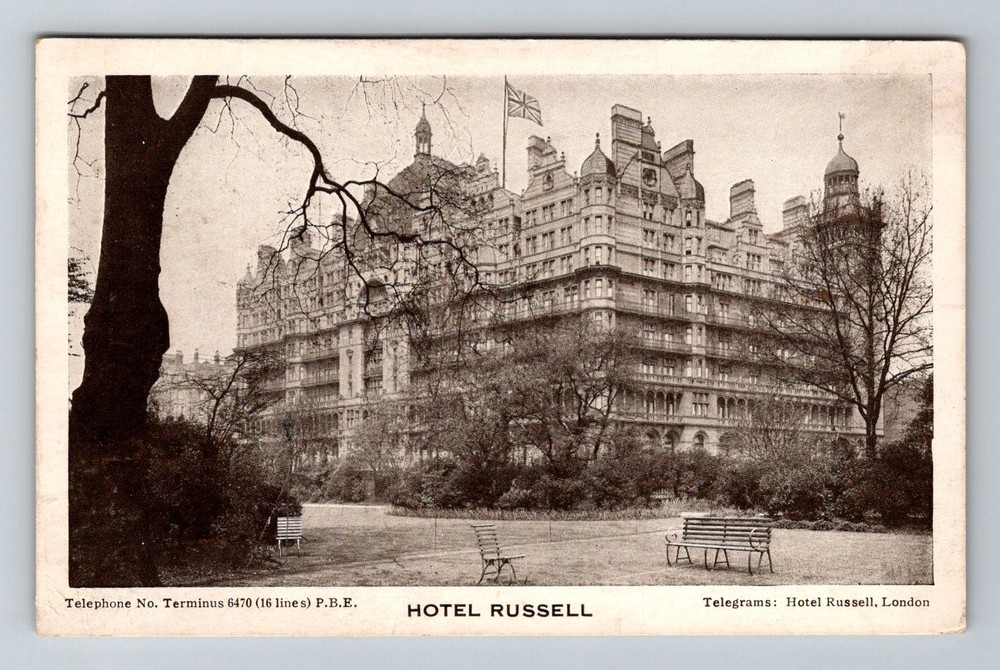 England- London Hotel Russel Advertising Old View PC Card Post Vintage Postcard