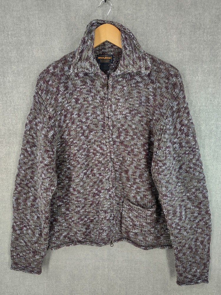 Woolrich Sweater Womens Extra Large Purple Wool Cardigan Full Zip Chunky Knit