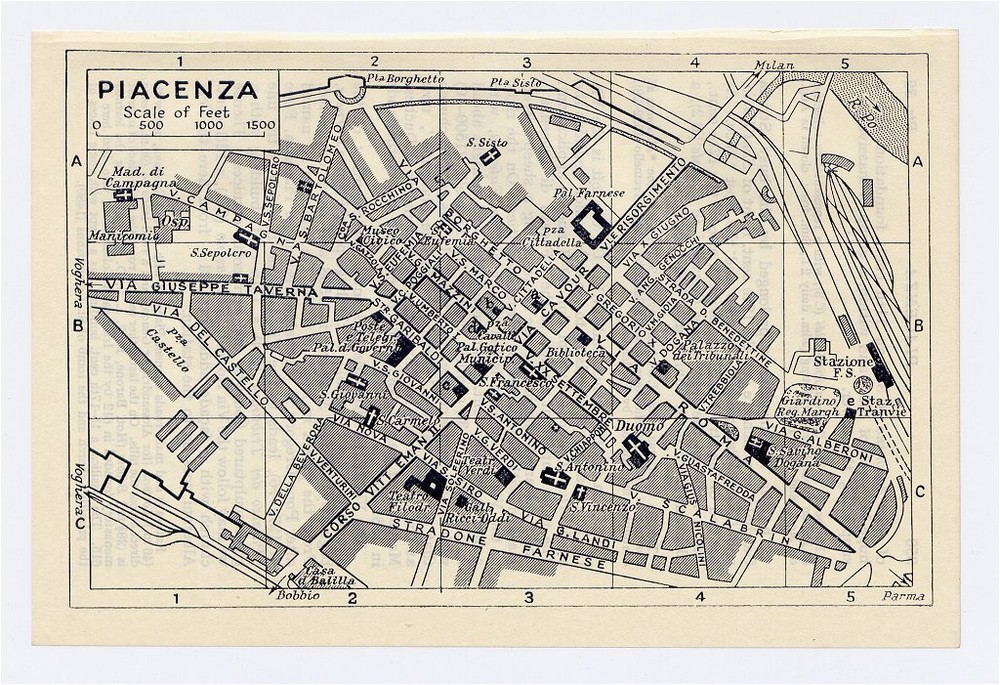 1937 Original Vintage City Map Of Piacenza / Emilia-Romagna / Italy