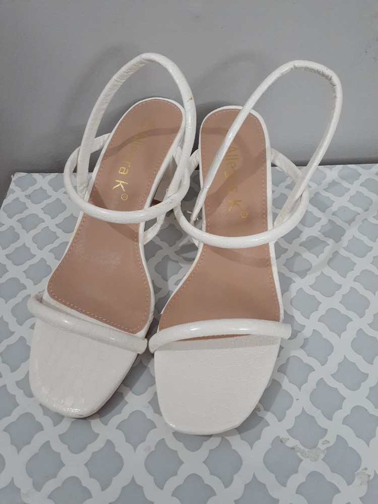 Allegra K Chunky Heel Open Toe Strappy White Sandal Heels Size 6.5