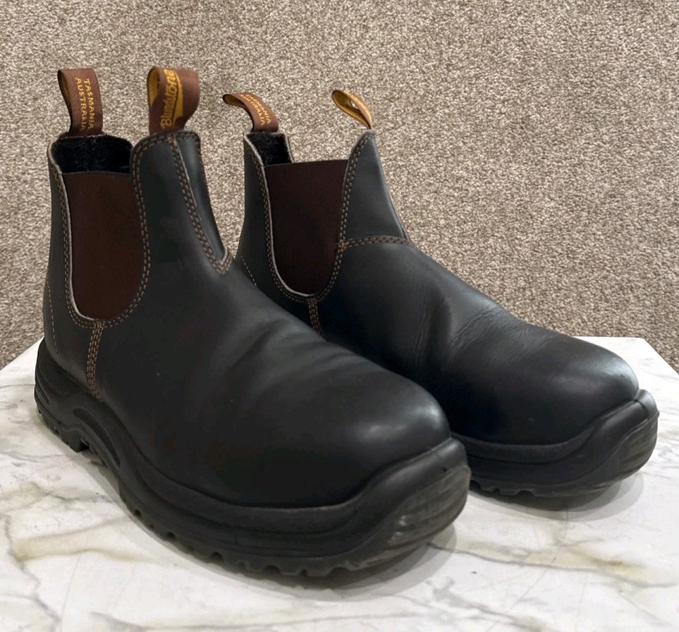 Blundstone Steel Toe Chelsea Boots for Men AU/UK 10.5 US 11.5 Dark Brown Leather