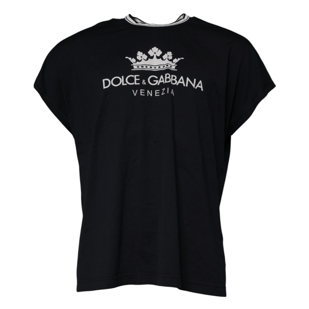 DOLCE & GABBANA T-shirt Dark Blue Logo Crown Cotton CrewNeck IT52/US42/XL 370usd