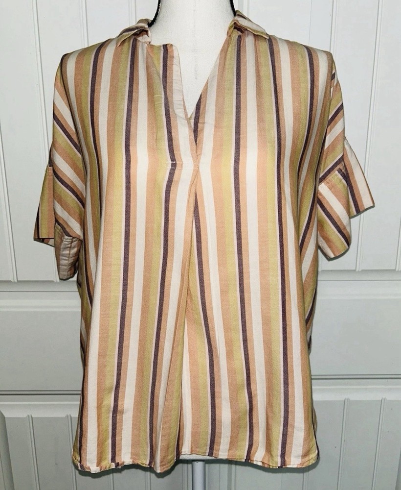 Madewell Courier Button Back Oversized Striped Short Sleeve Top AL977 Size S