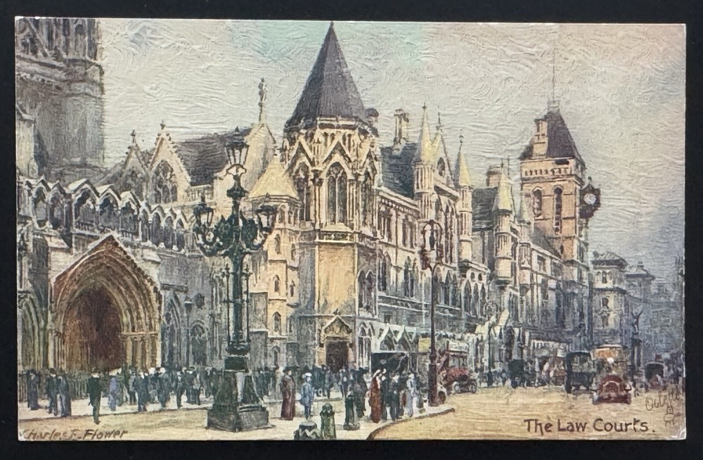 London England Postcard The Law Courts Gothic Building c1910 Oilette Tuck Art
