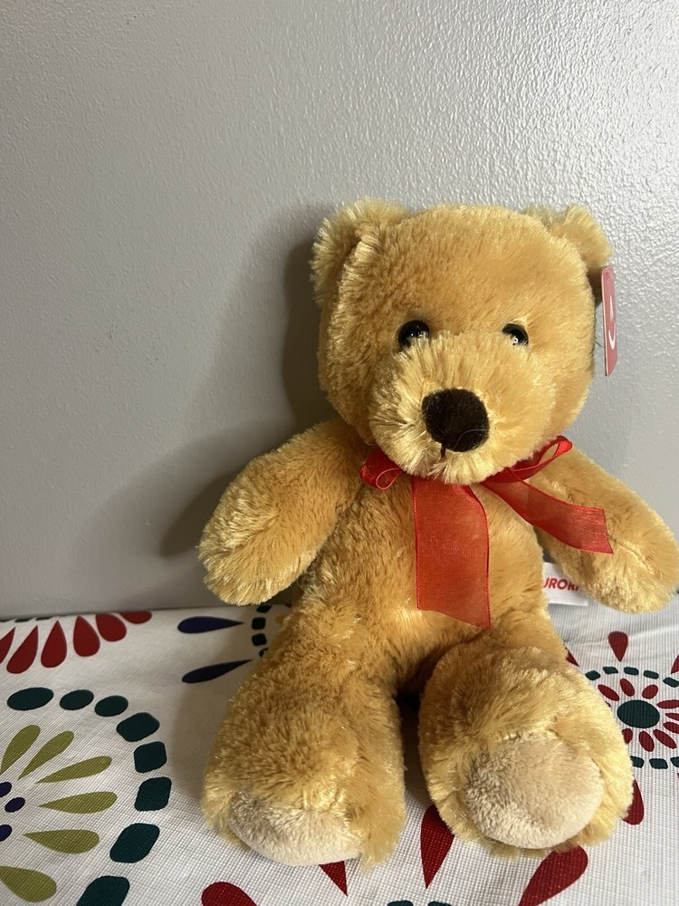 NWT Plush Bear Brown Aurora Stuffed Animal Toy Large Red Neck Bow Teddy