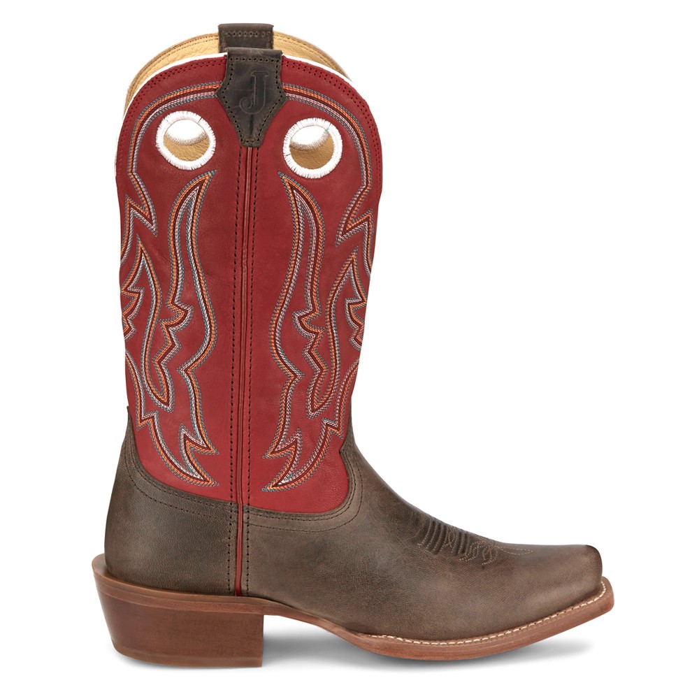 Justin Boots Ante Up 13 Inch Square Toe Cowboy  Mens Brown, Red Casual Boots FN7